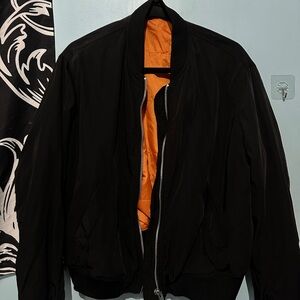 Black Bomber Jacket with Orange Lining